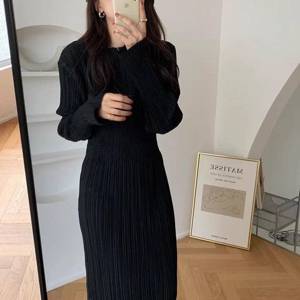 スリムギャザーワンピース 6324-black_お取り寄せ6324-画像6-韓国ファッション通販POPREA［ポップリア］