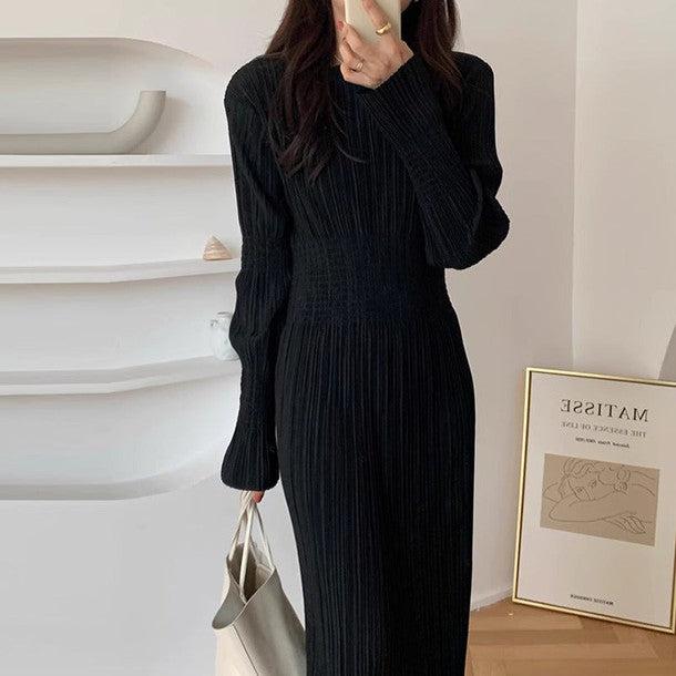 スリムギャザーワンピース 6324-black_お取り寄せ6324-画像1-韓国ファッション通販POPREA［ポップリア］