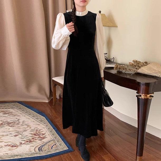 バックリボンブラウス＆ベルベットワンピース 6326-black_お取り寄せ6326-画像3-韓国ファッション通販POPREA［ポップリア］