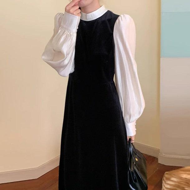 バックリボンブラウス＆ベルベットワンピース 6326-black_お取り寄せ6326-画像5-韓国ファッション通販POPREA［ポップリア］