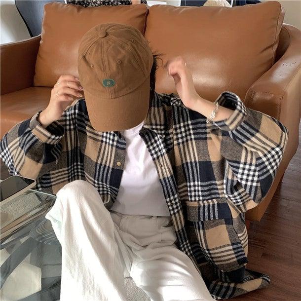 チェック柄ルーズブラッシュドシャツ 6328-brown_即納6328-画像5-韓国ファッション通販POPREA［ポップリア］