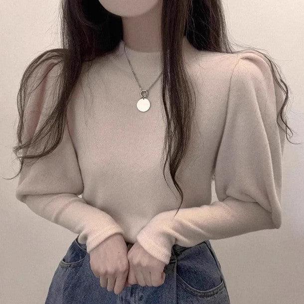 パフスリーブボトルネックニットトップス 6329-ivory_お取り寄せ63293-画像7-韓国ファッション通販POPREA［ポップリア］