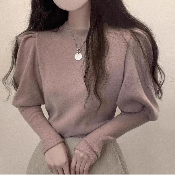 パフスリーブボトルネックニットトップス 6329-pink_お取り寄せ63294-画像10-韓国ファッション通販POPREA［ポップリア］