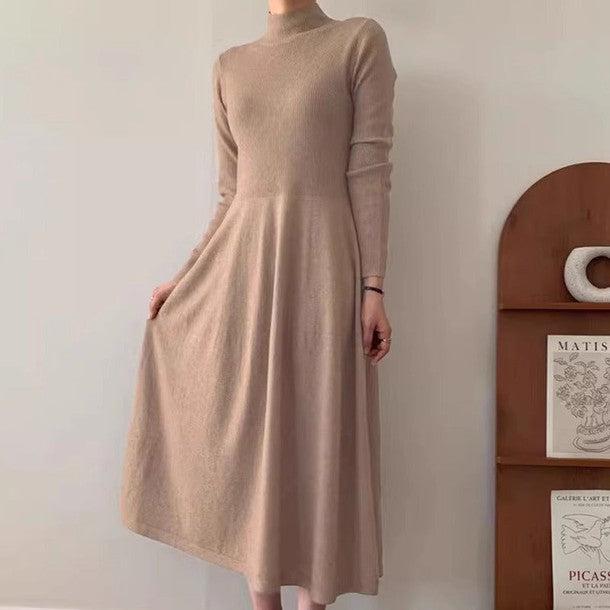 ハイネックリブニットワンピース 6353-khaki_お取り寄せ63531-画像2-韓国ファッション通販POPREA［ポップリア］