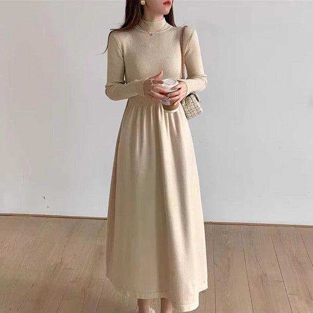 ハイネックリブニットワンピース 6353-ivory_お取り寄せ63532-画像1-韓国ファッション通販POPREA［ポップリア］