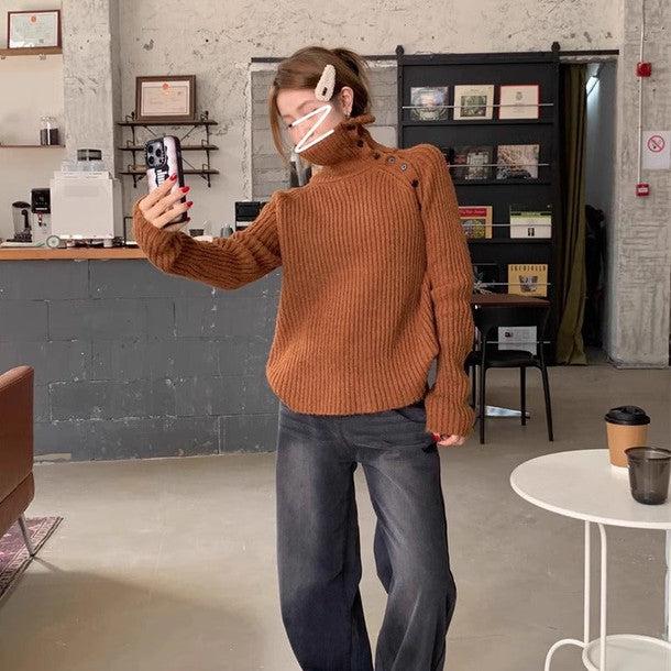サイドボタンタートルネックニット 6358-brown_お取り寄せ6358-画像10-韓国ファッション通販POPREA［ポップリア］