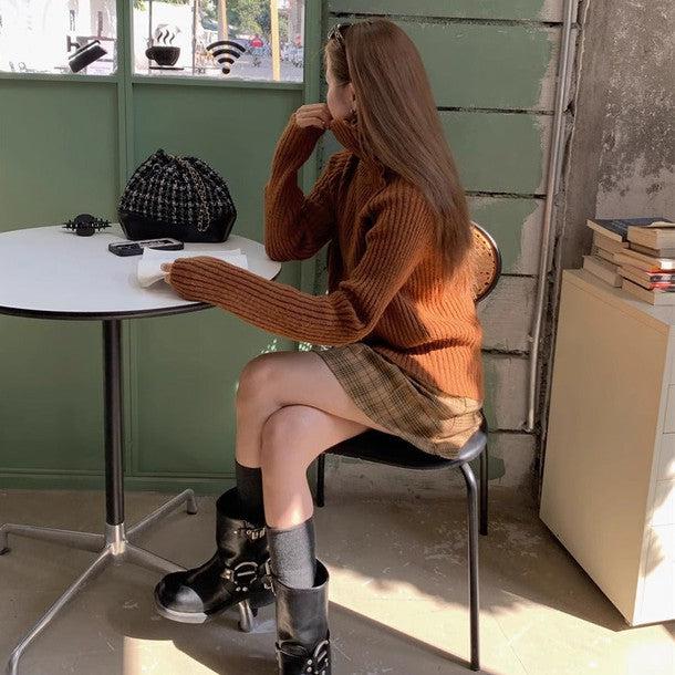 サイドボタンタートルネックニット 6358-brown_お取り寄せ6358-画像4-韓国ファッション通販POPREA［ポップリア］