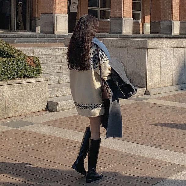 ウィンタープリントニットワンピース 6378-white_お取り寄せ6378-画像10-韓国ファッション通販POPREA［ポップリア］