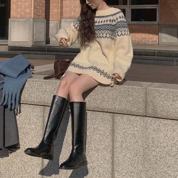 ウィンタープリントニットワンピース 6378-white_お取り寄せ6378-画像11-韓国ファッション通販POPREA［ポップリア］