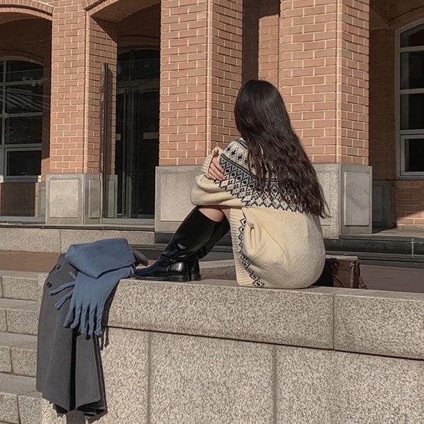 ウィンタープリントニットワンピース 6378-white_お取り寄せ6378-画像12-韓国ファッション通販POPREA［ポップリア］