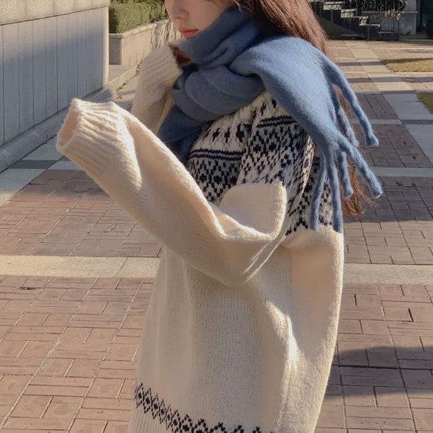 ウィンタープリントニットワンピース 6378-white_お取り寄せ6378-画像13-韓国ファッション通販POPREA［ポップリア］