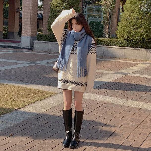 ウィンタープリントニットワンピース 6378-white_お取り寄せ6378-画像14-韓国ファッション通販POPREA［ポップリア］