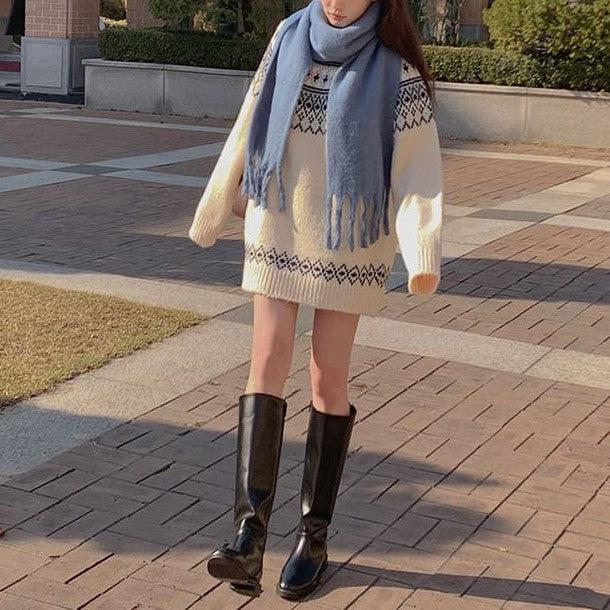 ウィンタープリントニットワンピース 6378-white_お取り寄せ6378-画像16-韓国ファッション通販POPREA［ポップリア］