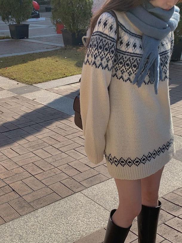 ウィンタープリントニットワンピース 6378-white_お取り寄せ6378-画像17-韓国ファッション通販POPREA［ポップリア］