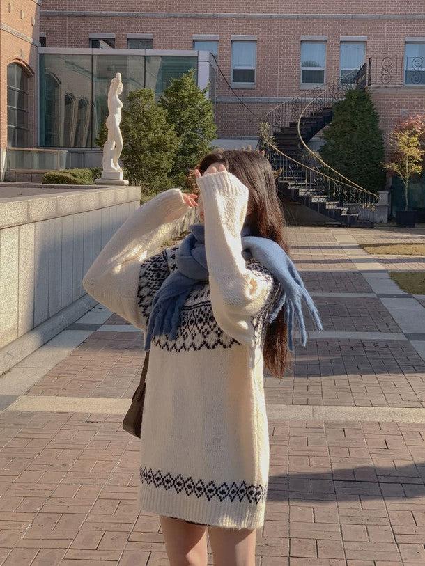 ウィンタープリントニットワンピース 6378-white_お取り寄せ6378-画像8-韓国ファッション通販POPREA［ポップリア］