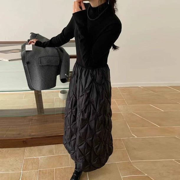 キルティングボリュームドッキングワンピース 6383-black_お取り寄せ6383-画像2-韓国ファッション通販POPREA［ポップリア］