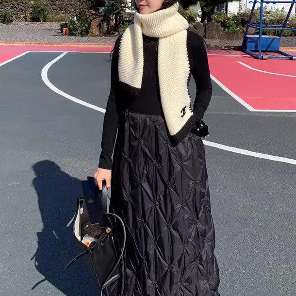 キルティングボリュームドッキングワンピース 6383-black_お取り寄せ6383-画像3-韓国ファッション通販POPREA［ポップリア］