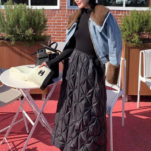 キルティングボリュームドッキングワンピース 6383-black_お取り寄せ6383-画像4-韓国ファッション通販POPREA［ポップリア］