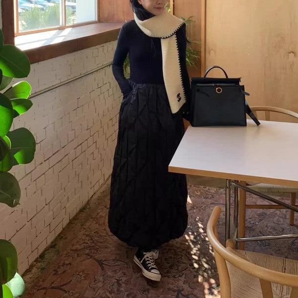 キルティングボリュームドッキングワンピース 6383-black_お取り寄せ6383-画像5-韓国ファッション通販POPREA［ポップリア］