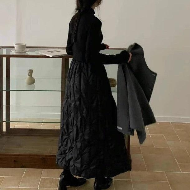 キルティングボリュームドッキングワンピース 6383-black_お取り寄せ6383-画像6-韓国ファッション通販POPREA［ポップリア］