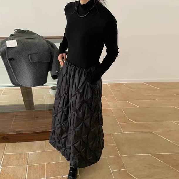 キルティングボリュームドッキングワンピース 6383-black_お取り寄せ6383-画像7-韓国ファッション通販POPREA［ポップリア］