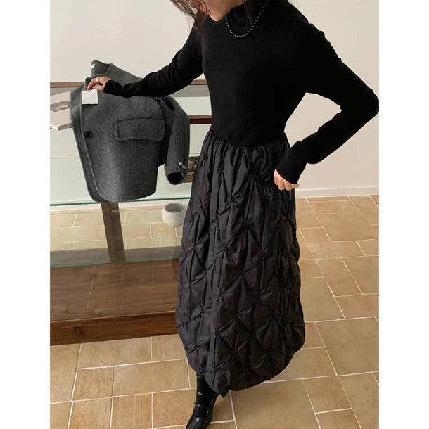 キルティングボリュームドッキングワンピース 6383-black_お取り寄せ6383-画像9-韓国ファッション通販POPREA［ポップリア］