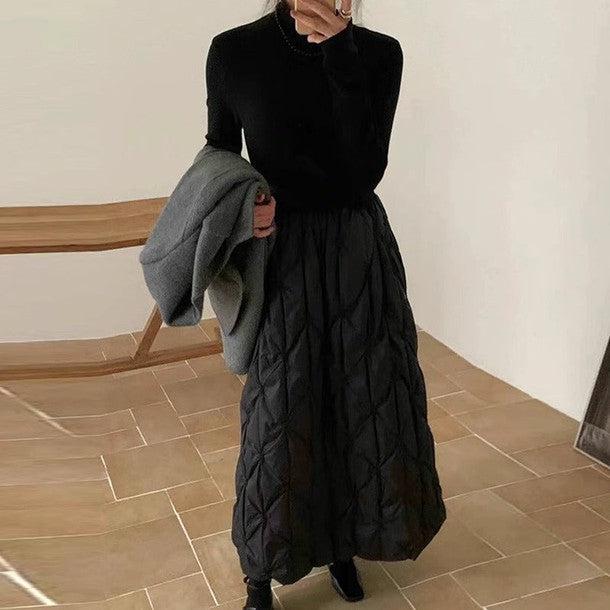 キルティングボリュームドッキングワンピース 6383-black_お取り寄せ6383-画像1-韓国ファッション通販POPREA［ポップリア］