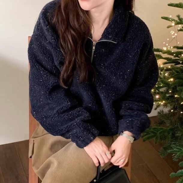 クロップドハーフジップアップニット 6389-blue_お取り寄せ63892-画像8-韓国ファッション通販POPREA［ポップリア］