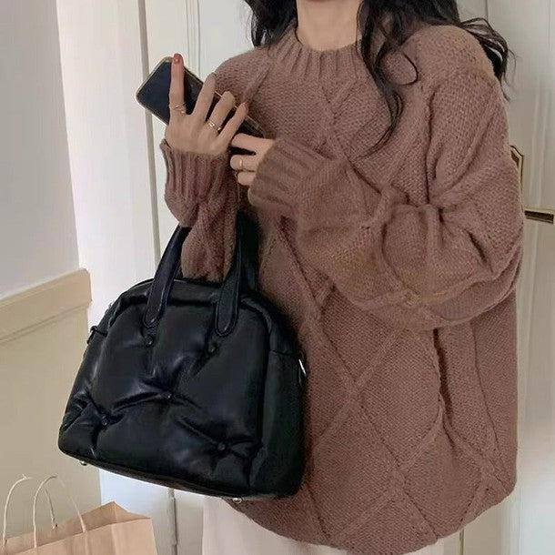 ラウンドネックダイヤ柄ニット 6390-brown_お取り寄せ6390-画像3-韓国ファッション通販POPREA［ポップリア］