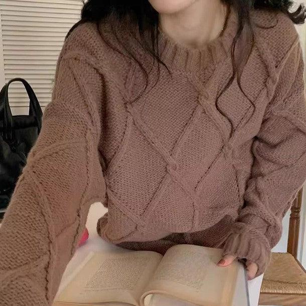 ラウンドネックダイヤ柄ニット 6390-brown_お取り寄せ6390-画像5-韓国ファッション通販POPREA［ポップリア］