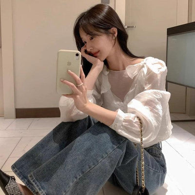 ショルダーリボンシアーブラウス 6400-white_お取り寄せ6400-画像4-韓国ファッション通販POPREA［ポップリア］