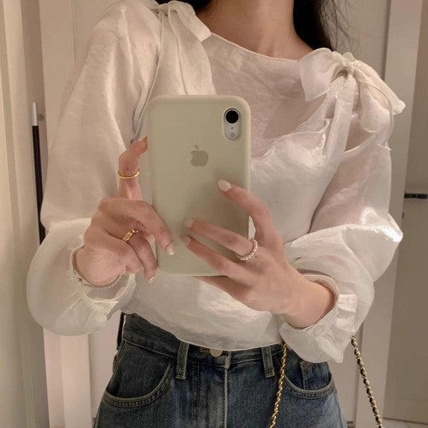 ショルダーリボンシアーブラウス 6400-white_お取り寄せ6400-画像5-韓国ファッション通販POPREA［ポップリア］