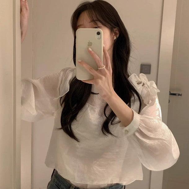 ショルダーリボンシアーブラウス 6400-white_お取り寄せ6400-画像7-韓国ファッション通販POPREA［ポップリア］