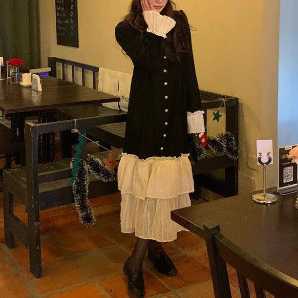 レースフリルニットワンピース 6401-black_お取り寄せ6401-画像4-韓国ファッション通販POPREA［ポップリア］