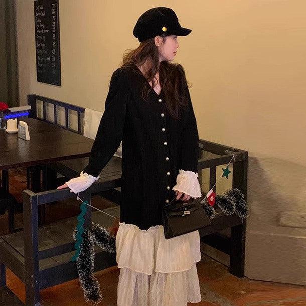 レースフリルニットワンピース 6401-black_お取り寄せ6401-画像5-韓国ファッション通販POPREA［ポップリア］