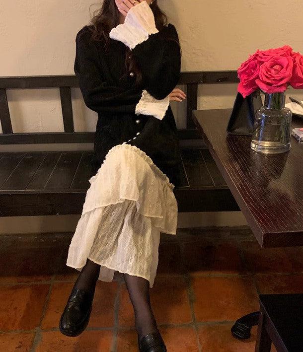 レースフリルニットワンピース 6401-black_お取り寄せ6401-画像6-韓国ファッション通販POPREA［ポップリア］