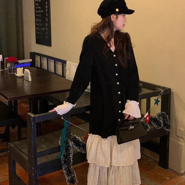 レースフリルニットワンピース 6401-black_お取り寄せ6401-画像7-韓国ファッション通販POPREA［ポップリア］