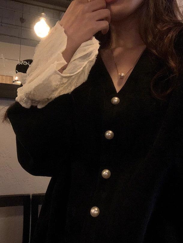 レースフリルニットワンピース 6401-black_お取り寄せ6401-画像8-韓国ファッション通販POPREA［ポップリア］