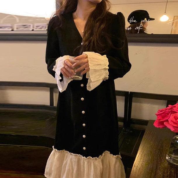 レースフリルニットワンピース 6401-black_お取り寄せ6401-画像9-韓国ファッション通販POPREA［ポップリア］