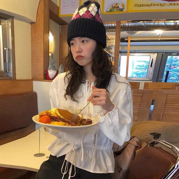 フロントフリルチェニックブラウス 6403-white_お取り寄せ6403-画像4-韓国ファッション通販POPREA［ポップリア］