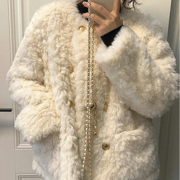 エコファーダブルボタンコート﻿ 6407 - 韓国ファッション通販サイトPOPREA