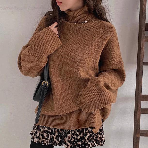 ハイネックオーバーサイズニット 6423-brown_お取り寄せ6423-画像2-韓国ファッション通販POPREA［ポップリア］