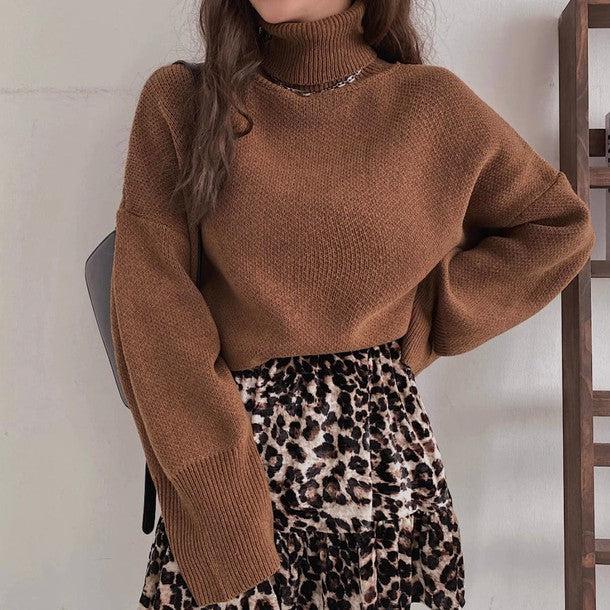 ハイネックオーバーサイズニット 6423-brown_お取り寄せ6423-画像3-韓国ファッション通販POPREA［ポップリア］