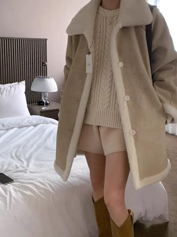 ふわふわリバーシブルハーフボアムートン 6425-beige_お取り寄せ6425-画像7-韓国ファッション通販POPREA［ポップリア］