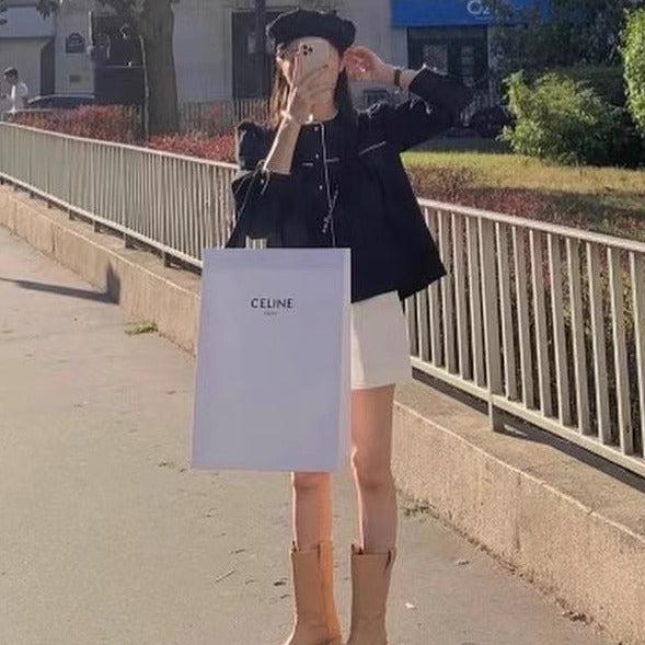 ラウンドネックカラーブロックエッジブラウス﻿ 6442-black_お取り寄せ6442-画像2-韓国ファッション通販POPREA［ポップリア］