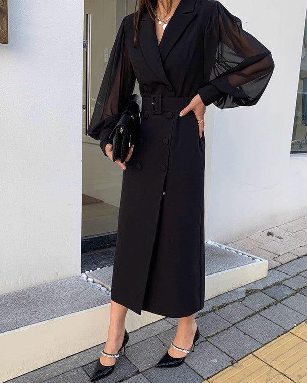 シアースリーブダブルブレストワンピース 6447-black_お取り寄せ6447-画像10-韓国ファッション通販POPREA［ポップリア］