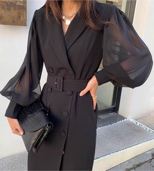 シアースリーブダブルブレストワンピース 6447-black_お取り寄せ6447-画像11-韓国ファッション通販POPREA［ポップリア］