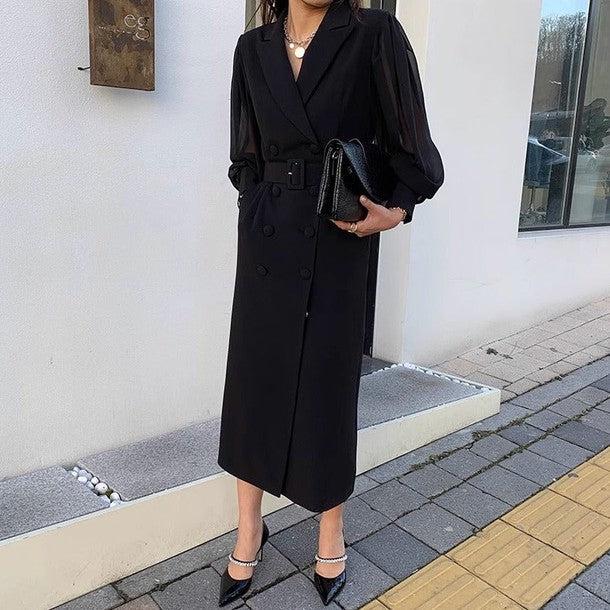 シアースリーブダブルブレストワンピース 6447-black_お取り寄せ6447-画像2-韓国ファッション通販POPREA［ポップリア］