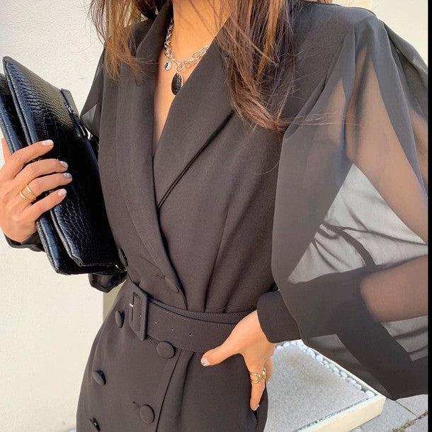 シアースリーブダブルブレストワンピース 6447-black_お取り寄せ6447-画像4-韓国ファッション通販POPREA［ポップリア］