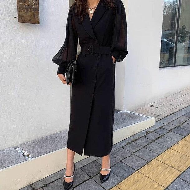 シアースリーブダブルブレストワンピース 6447-black_お取り寄せ6447-画像5-韓国ファッション通販POPREA［ポップリア］